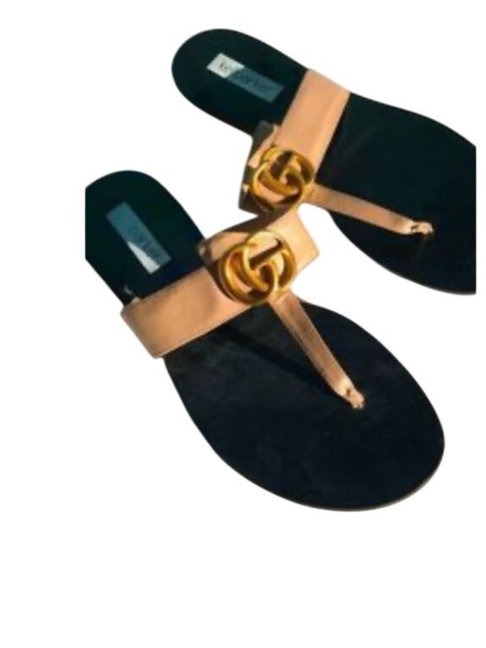Gold-Tone Logo Leather Thong Sandals - Women